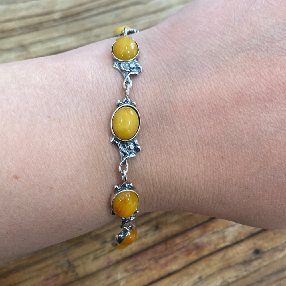 925 Silver Baltic Amber Butterscotch Bracelet